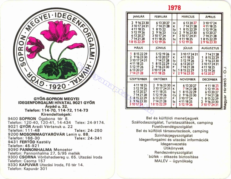 1920 GYŐR-SOPRON MEGYEI IDEGENFORGALMI HIVATAL GYŐR SOPRON MOSONMAGYARÓVÁR FERTŐD PANNONHALMA CSORNA KAPUVÁR MALÉV ÜGYNÖKSÉG 1978_0100.jpg